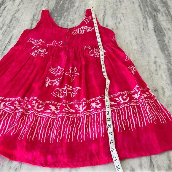 Around the Globe Sundress Size Large Y2K Batik Rayon Fish Print Coastal - Picture 8 of 8